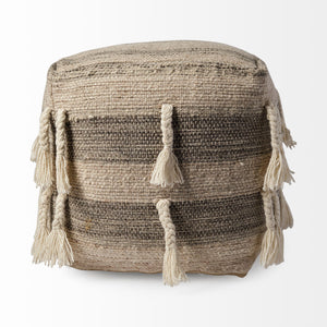 Gustel Brown Wool Square Tassel Handwoven Sqaure Pouf