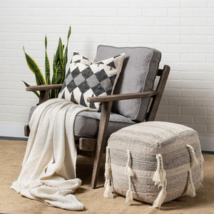 Gustel Brown Wool Square Tassel Handwoven Sqaure Pouf