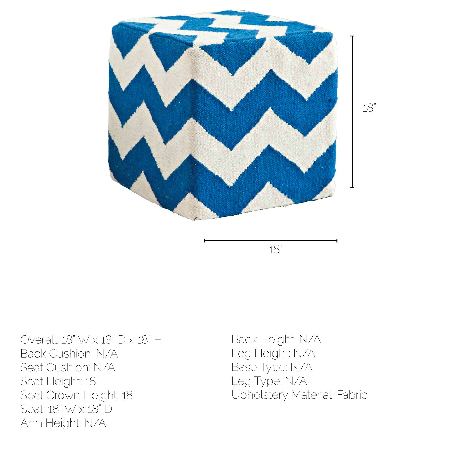 Blue and White Wool Sqaure Pouf with Zig Zag Pattern
