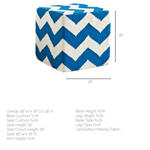 Blue and White Wool Sqaure Pouf with Zig Zag Pattern