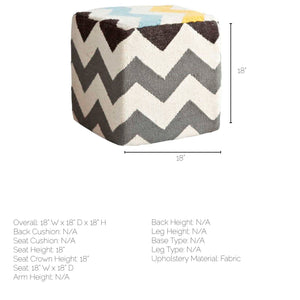 Ivory and Charcoal Wool Sqaure Pouf with Zig Zag Pattern