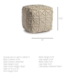 Ivory Wool Sqaure Pouf with Popcorn Detail