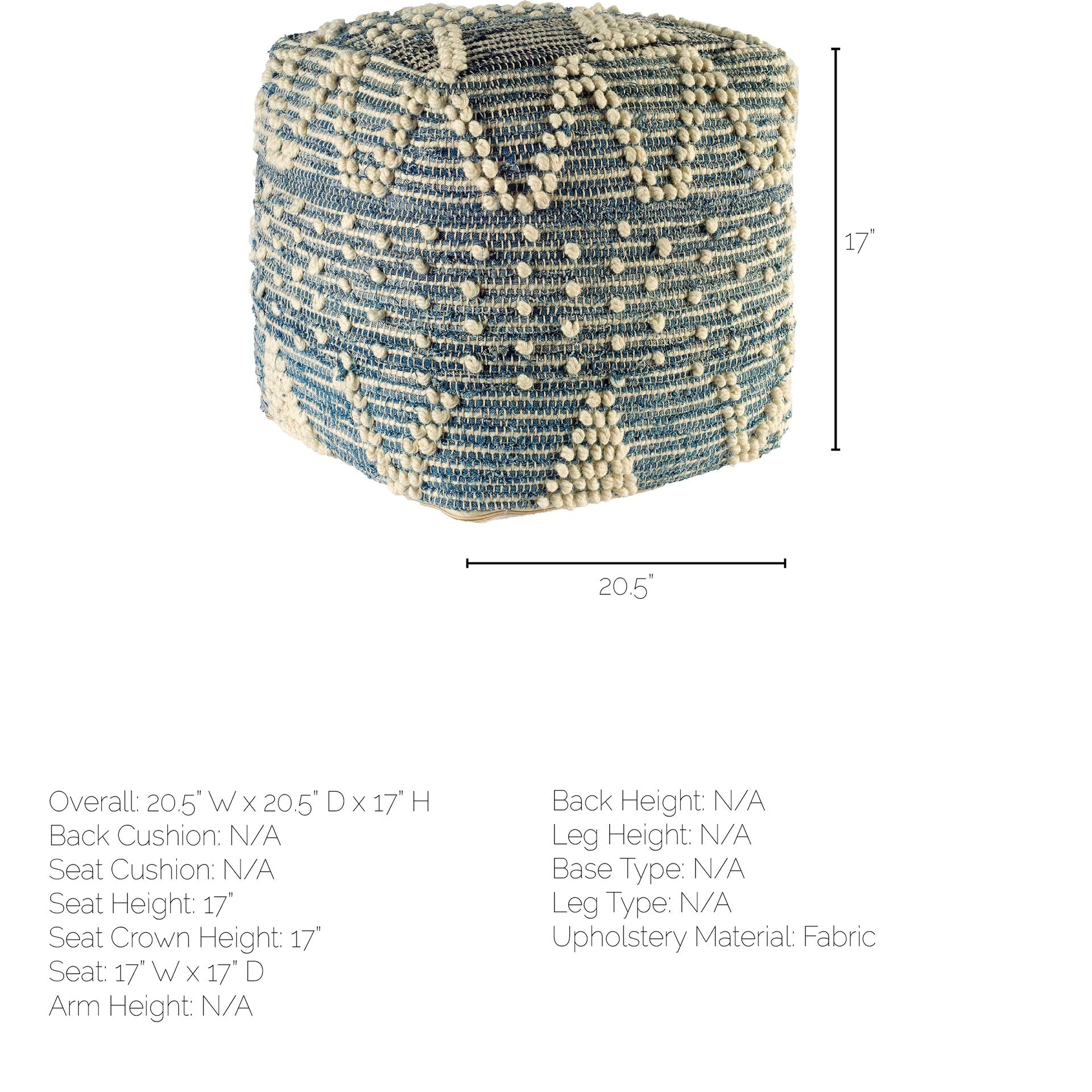 Blue Denim and Ivory Square Pouf with Cotton Stitched