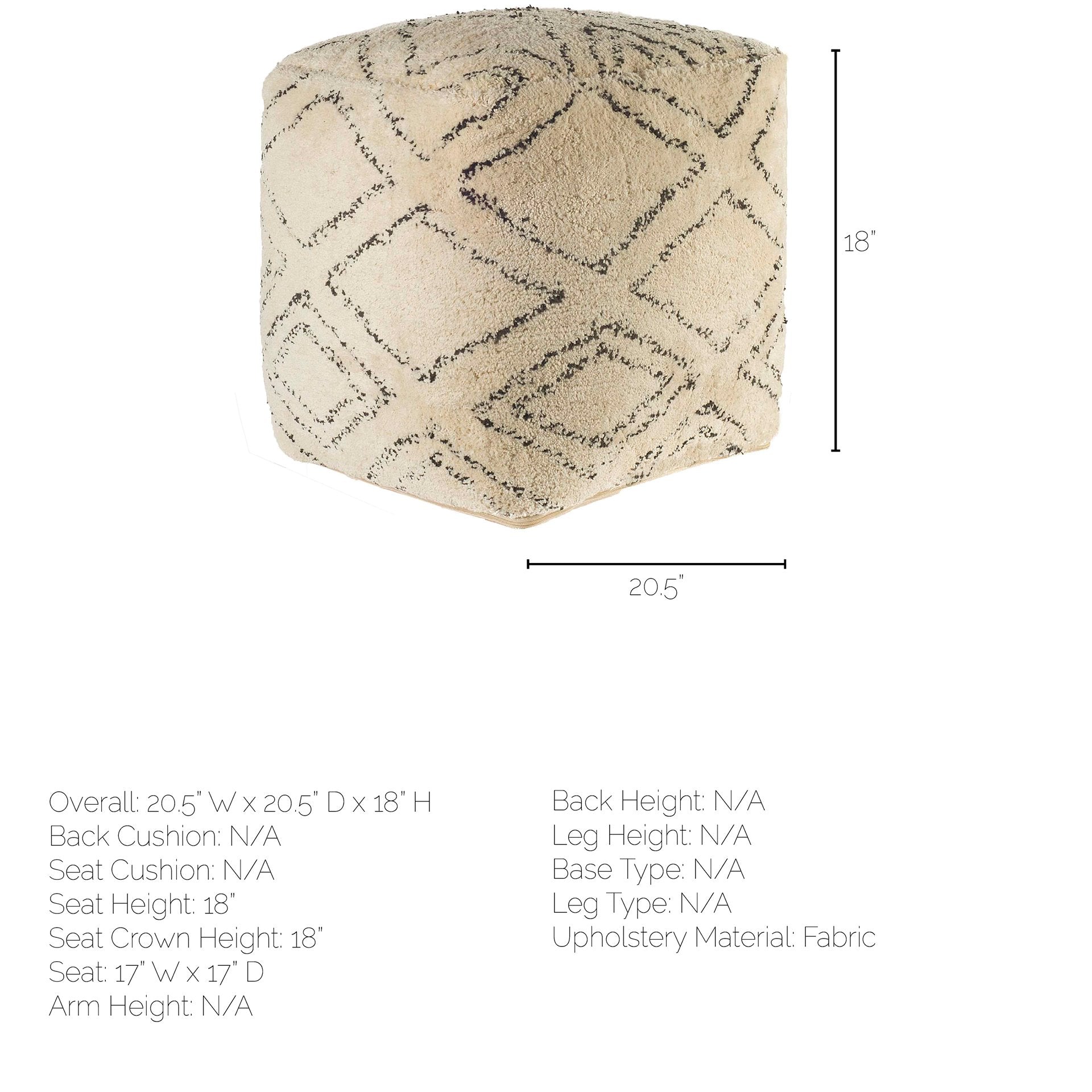 Beige Cotton Square Pouf with Argyle Pattern