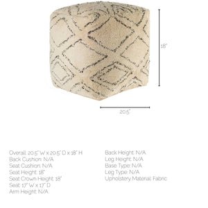 Beige Cotton Square Pouf with Argyle Pattern
