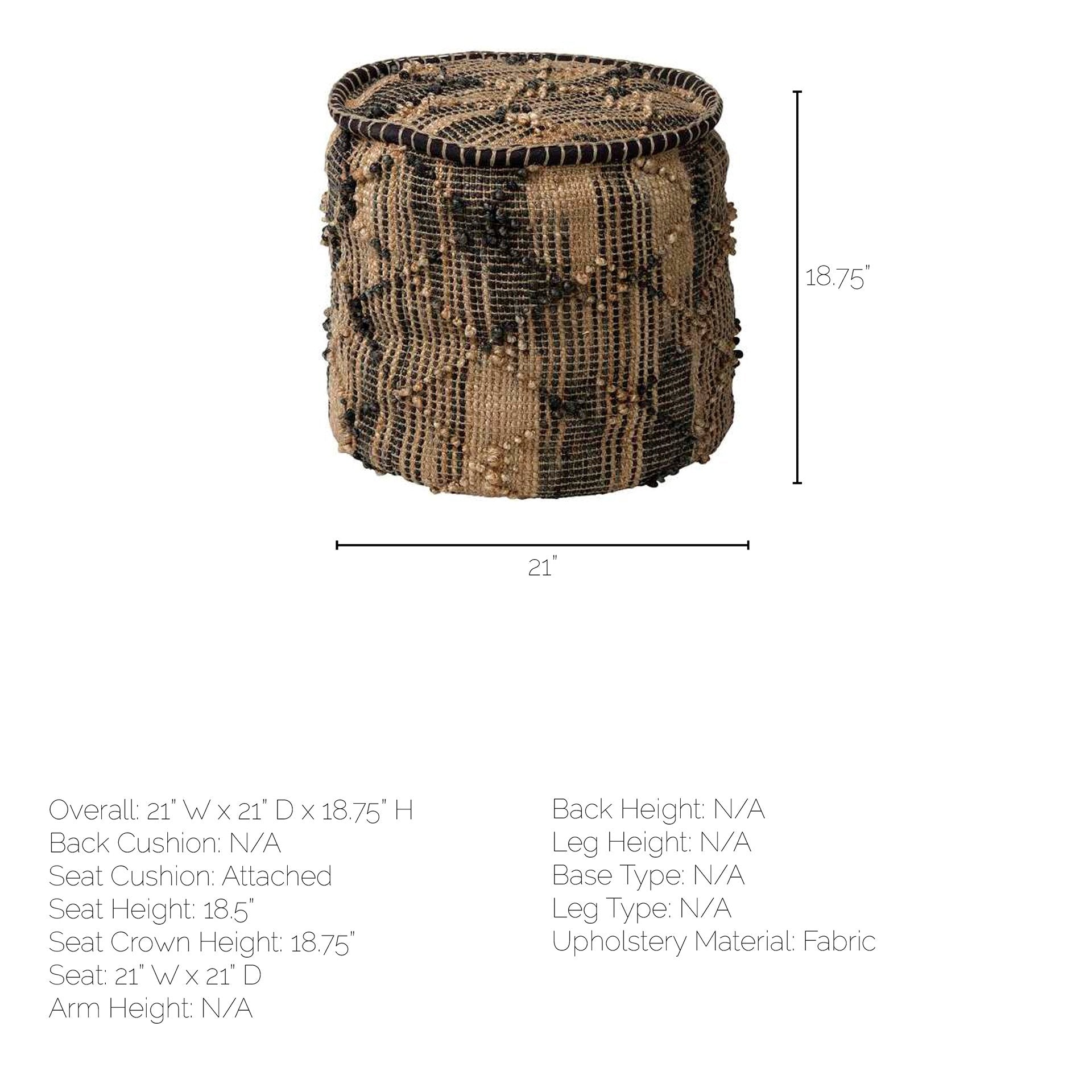 Tan Jute Cylindrical Pouf with Popcorn Stich