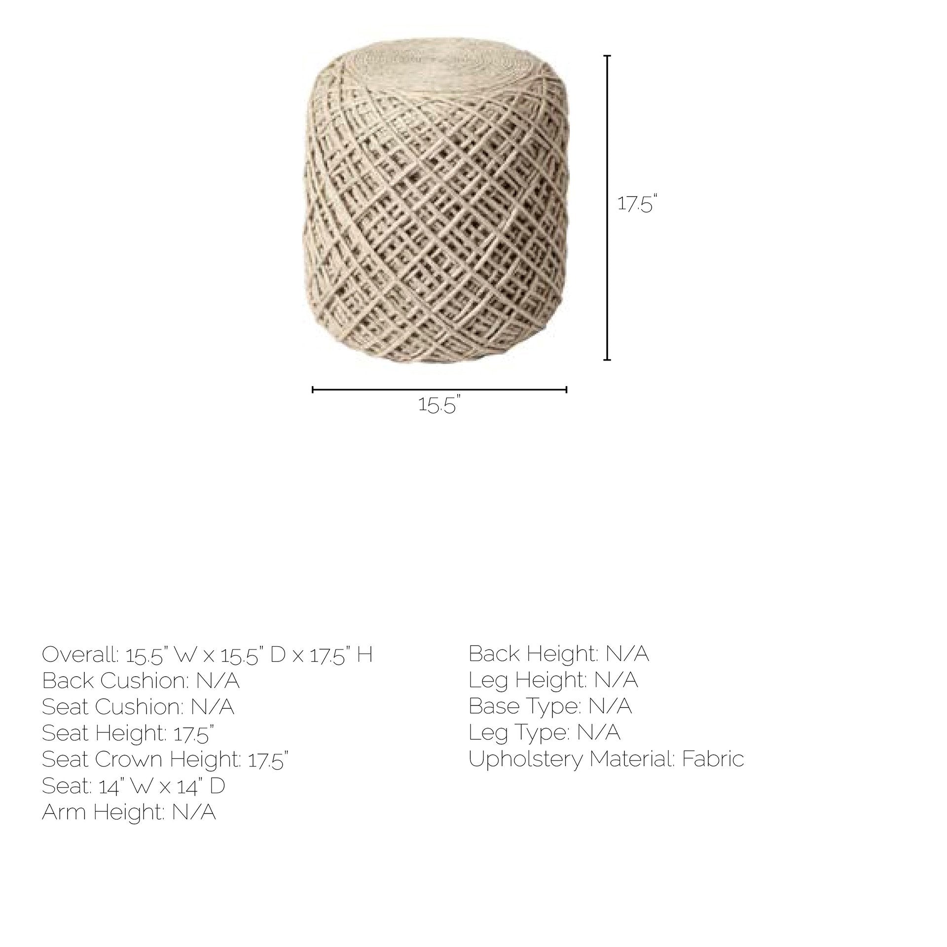 Oatmeal Wool Cylindrical Pouf with Diamond Pattern