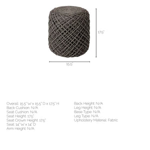 Dark Gray Wool Cylindrical Pouf with Diamond Pattern