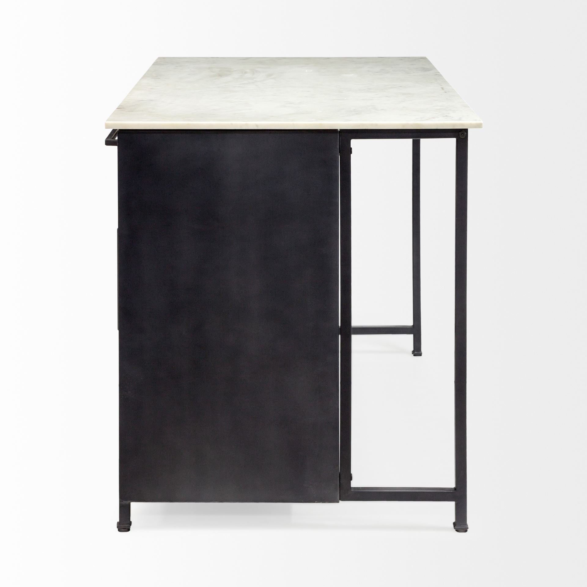 Solid Iron Black Body White Marble Top Kitchen Island with 4 Drawer
