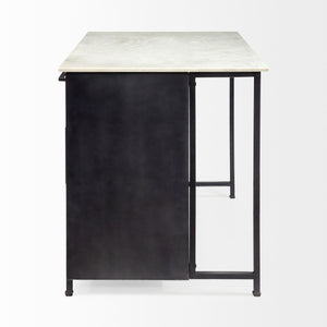 Solid Iron Black Body White Marble Top Kitchen Island with 4 Drawer
