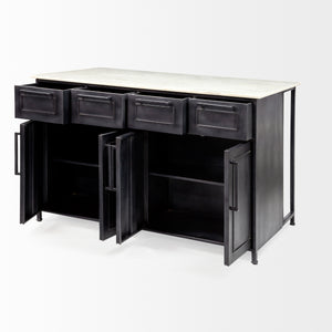 Solid Iron Black Body White Marble Top Kitchen Island with 4 Drawer