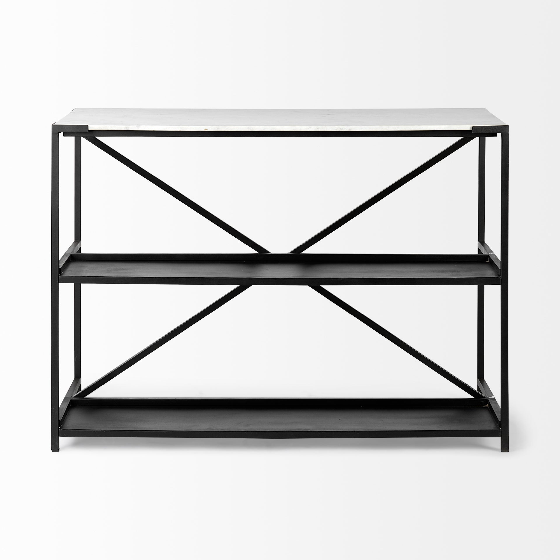 Black Two Tier Iron Body Kitchen Island with White Marble Top