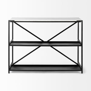 Black Two Tier Iron Body Kitchen Island with White Marble Top