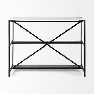 Black Two Tier Iron Body Kitchen Island with White Marble Top