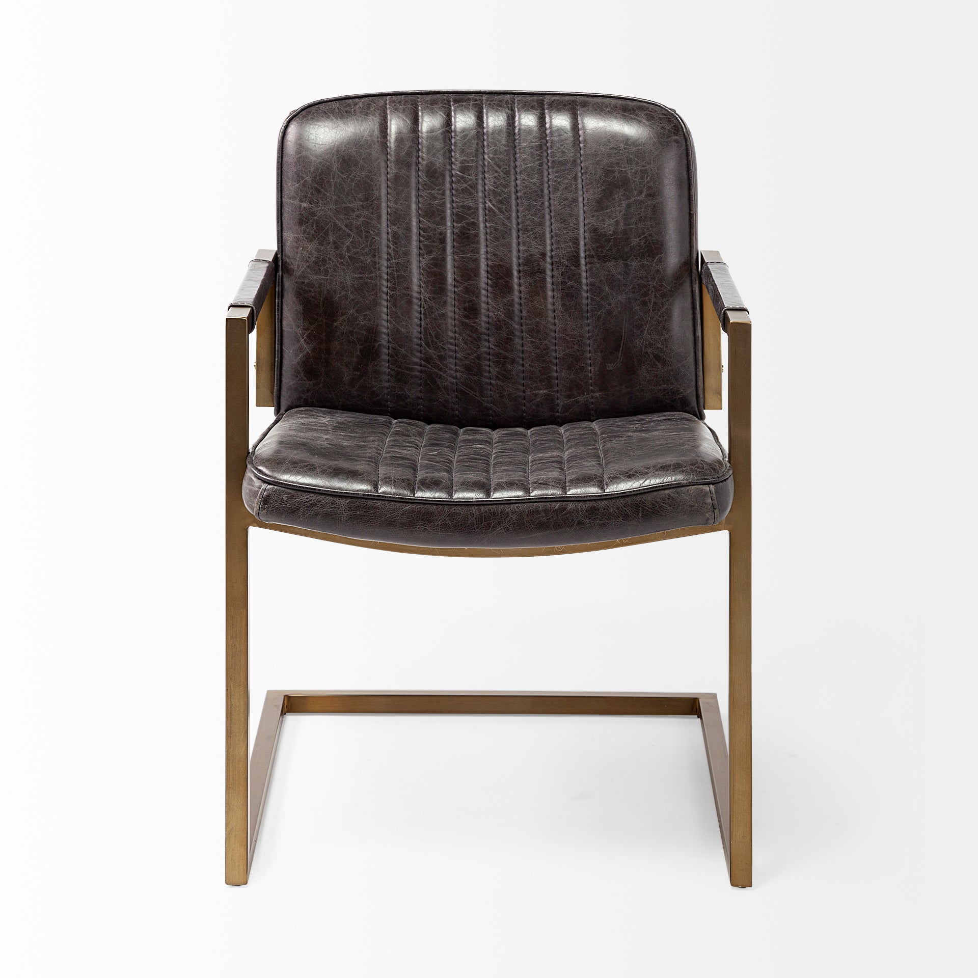 Black Leather Seat Accent Chair with Brass Frame