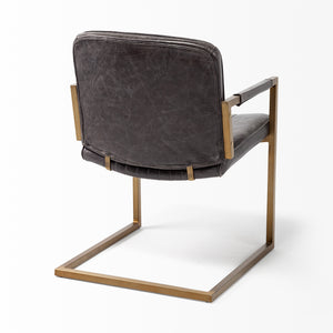 Black Leather Seat Accent Chair with Brass Frame