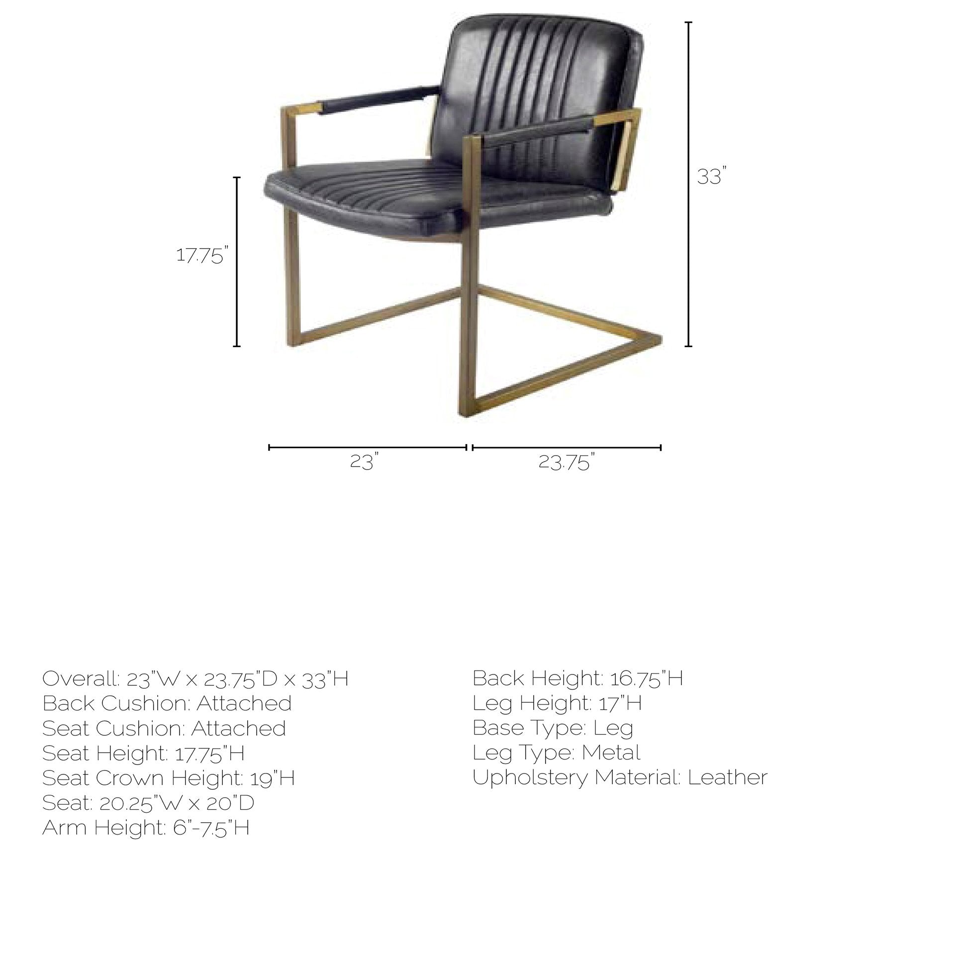 Black Leather Seat Accent Chair with Brass Frame
