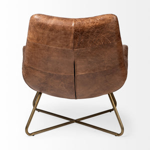 Brown Leather Seat Accent Chair with X Shaped Iron Frame