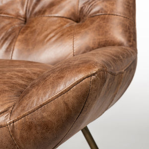 Brown Leather Seat Accent Chair with X Shaped Iron Frame