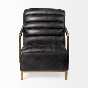 Black Leather Seat Accent Chair with Gold Iron Frame