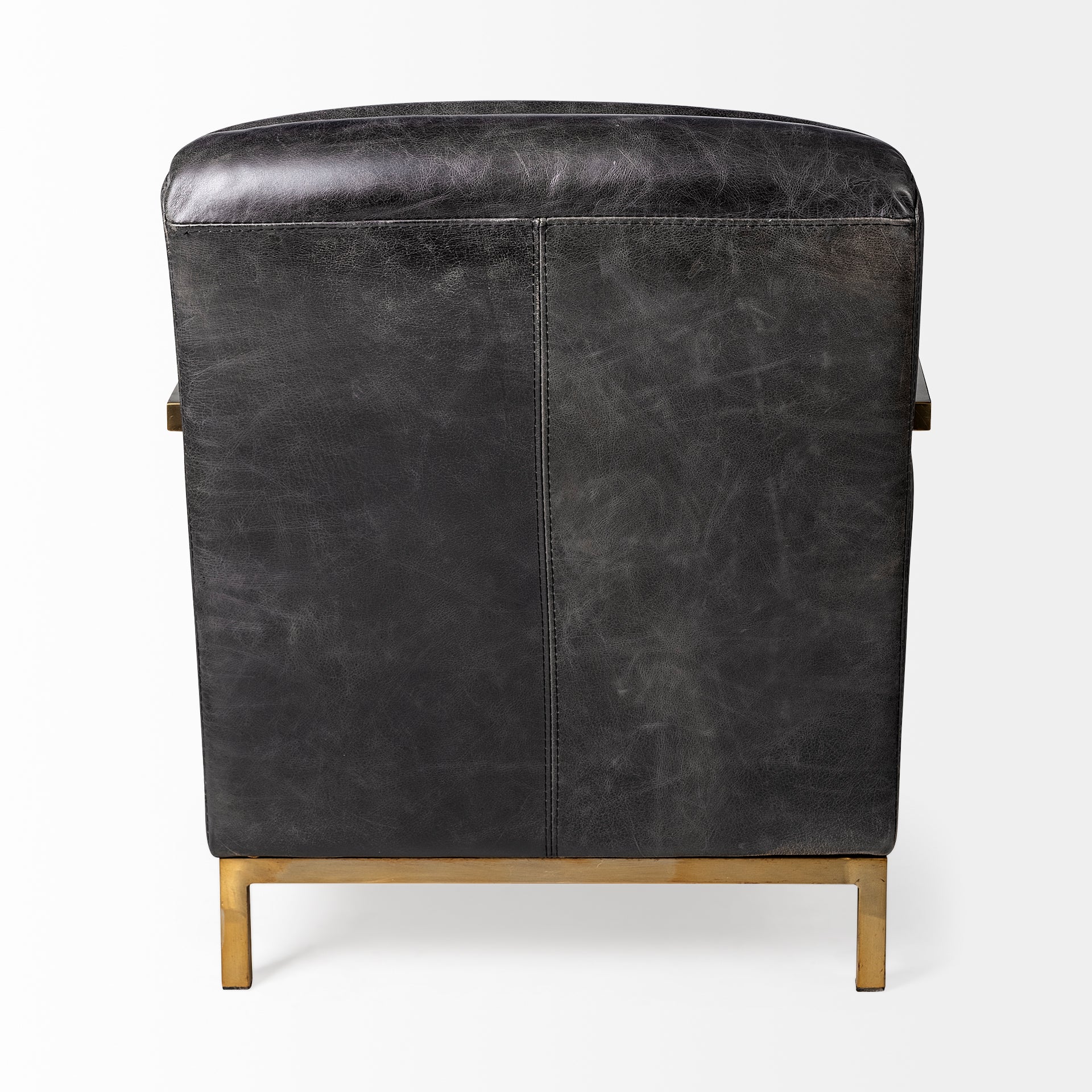 Black Leather Seat Accent Chair with Gold Iron Frame