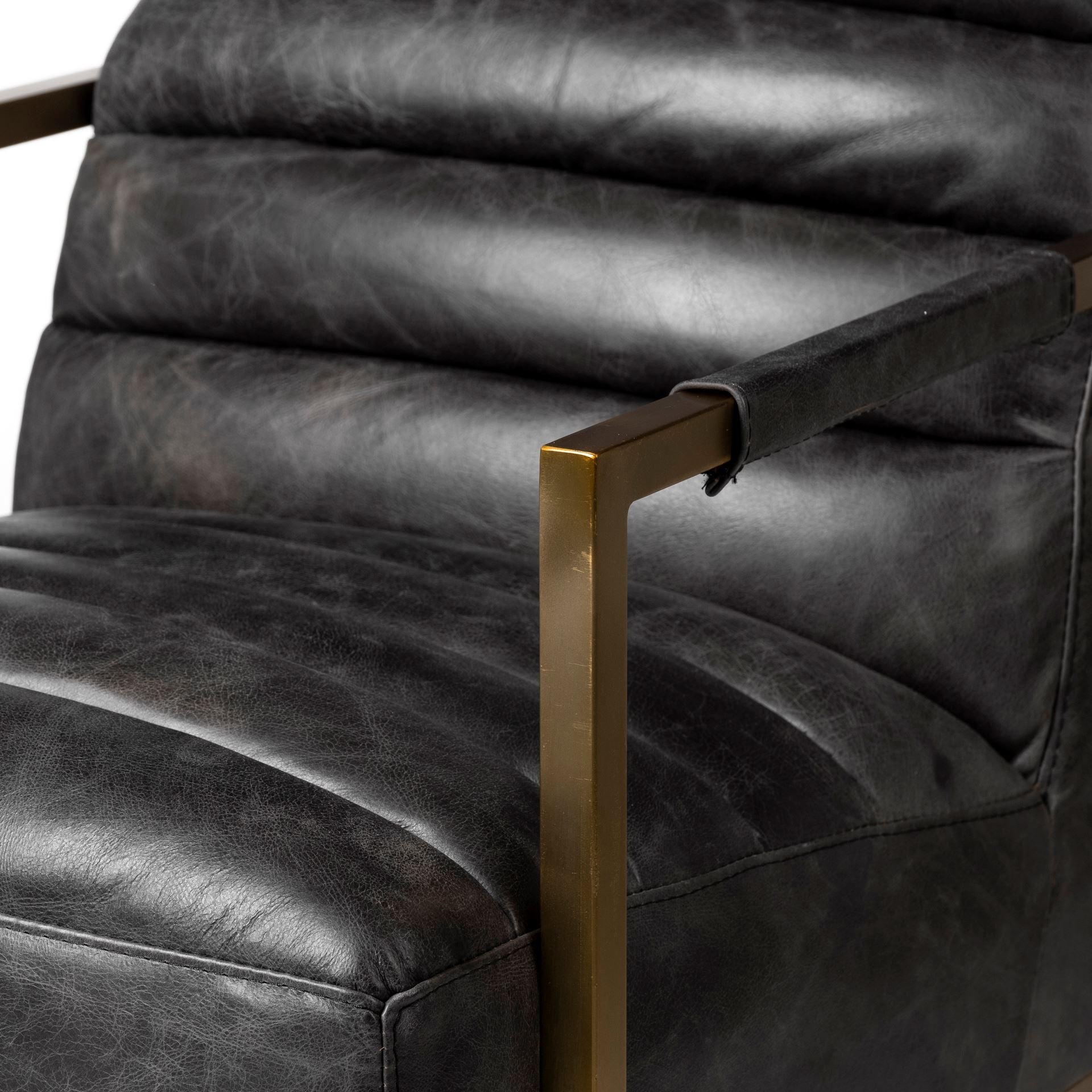 Black Leather Seat Accent Chair with Gold Iron Frame