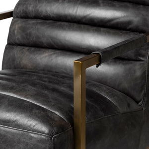 Black Leather Seat Accent Chair with Gold Iron Frame