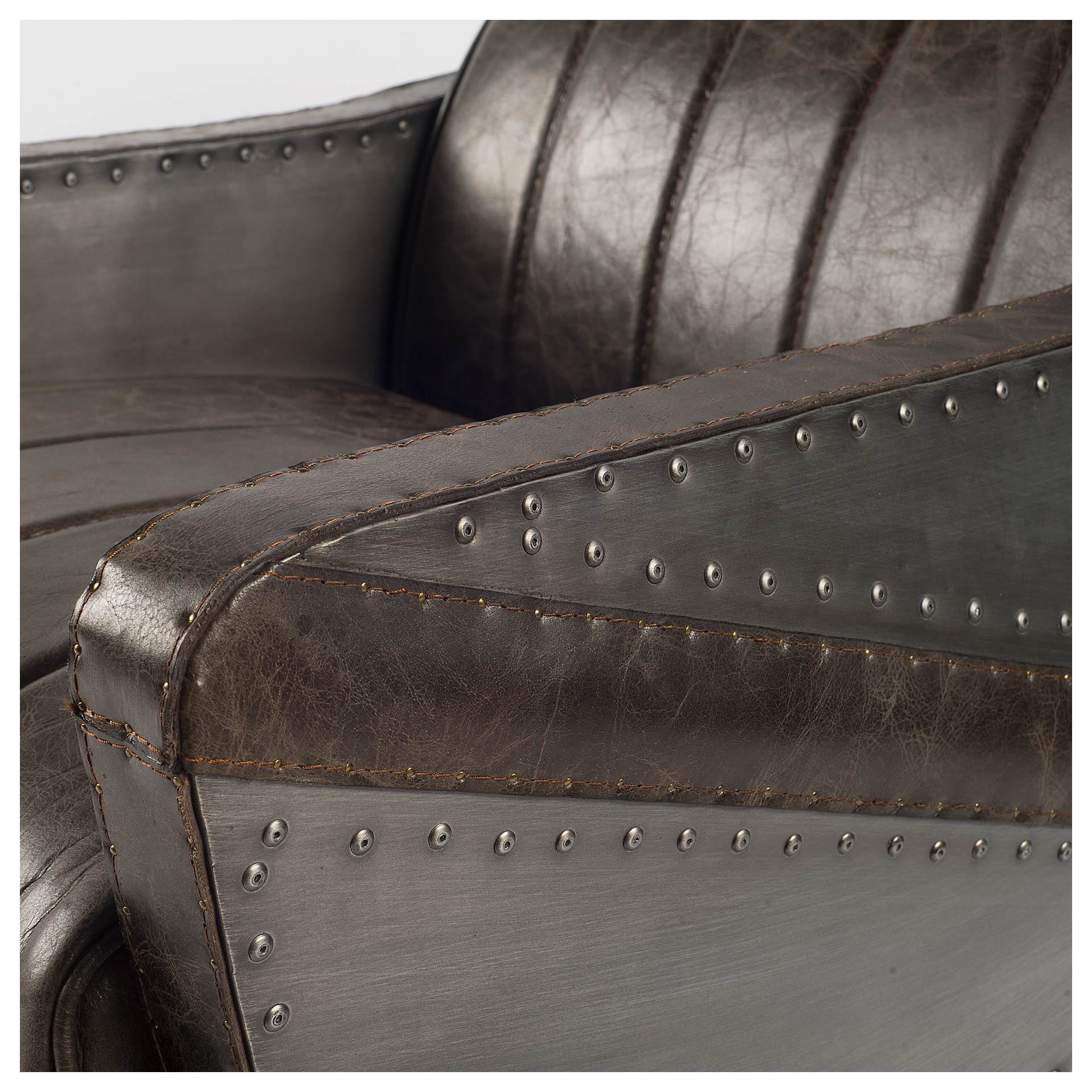 Brown Leather Body Accent Chair with Studded Details