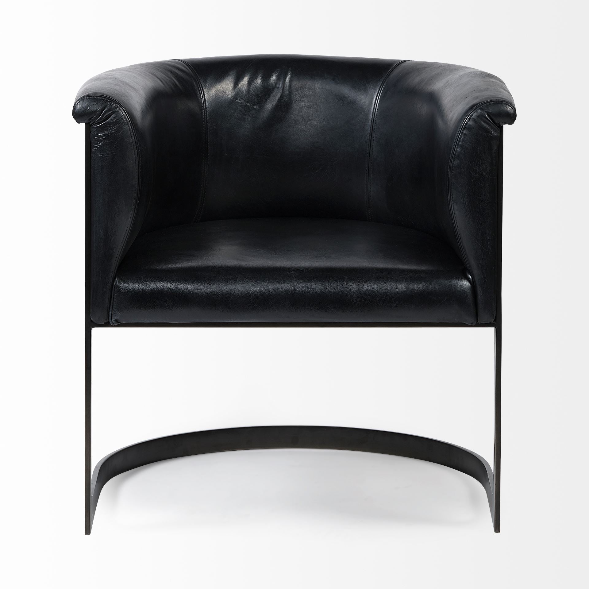 Black Leather Seat Accent Chair with Metal Base Barrel