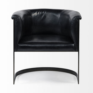 Black Leather Seat Accent Chair with Metal Base Barrel