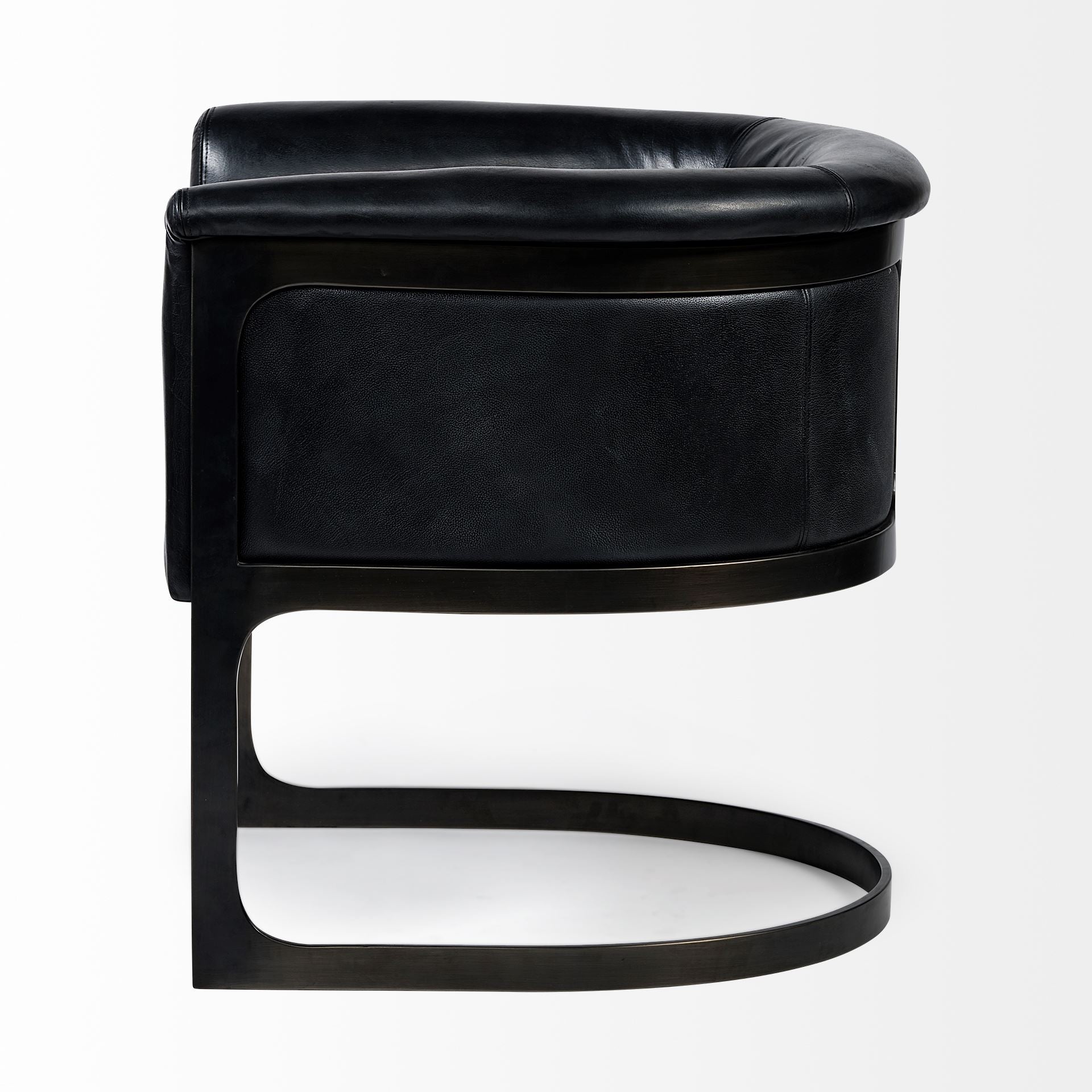 Black Leather Seat Accent Chair with Metal Base Barrel