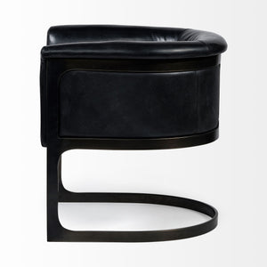 Black Leather Seat Accent Chair with Metal Base Barrel
