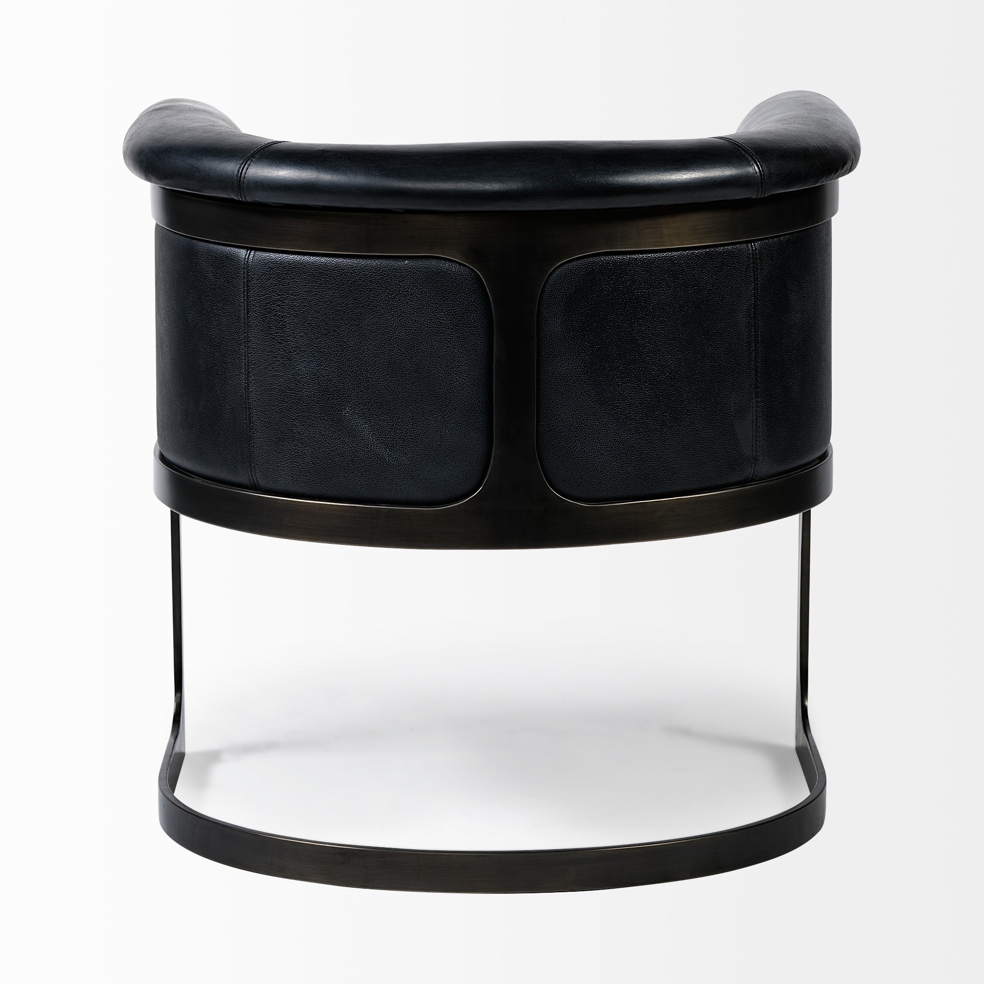 Black Leather Seat Accent Chair with Metal Base Barrel