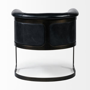 Black Leather Seat Accent Chair with Metal Base Barrel