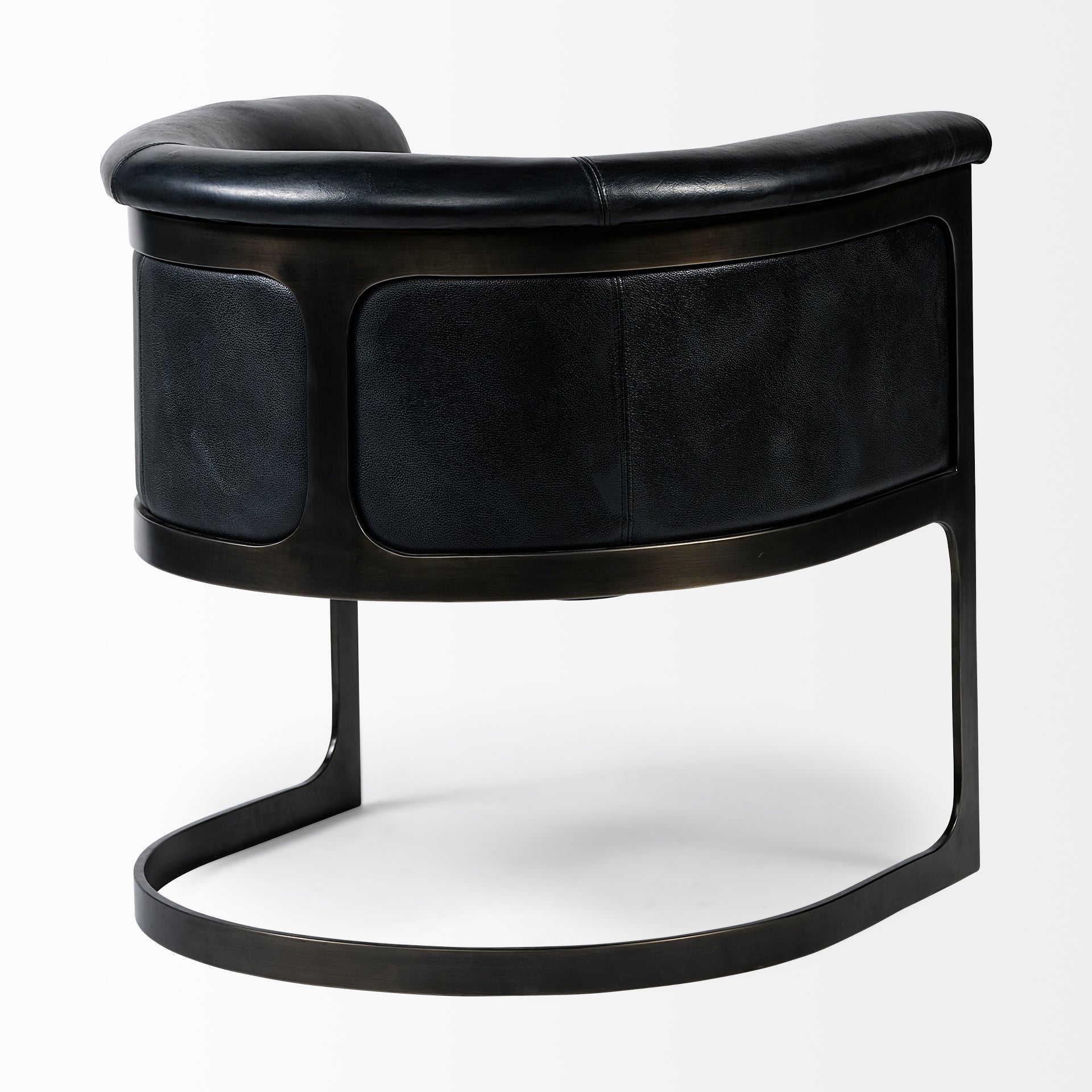 Black Leather Seat Accent Chair with Metal Base Barrel