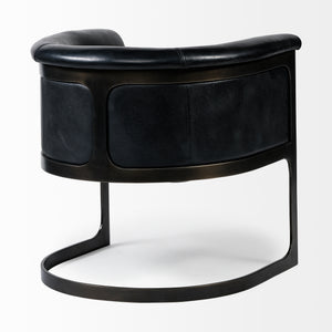 Black Leather Seat Accent Chair with Metal Base Barrel