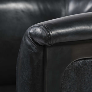Black Leather Seat Accent Chair with Metal Base Barrel
