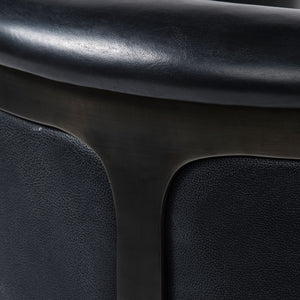 Black Leather Seat Accent Chair with Metal Base Barrel