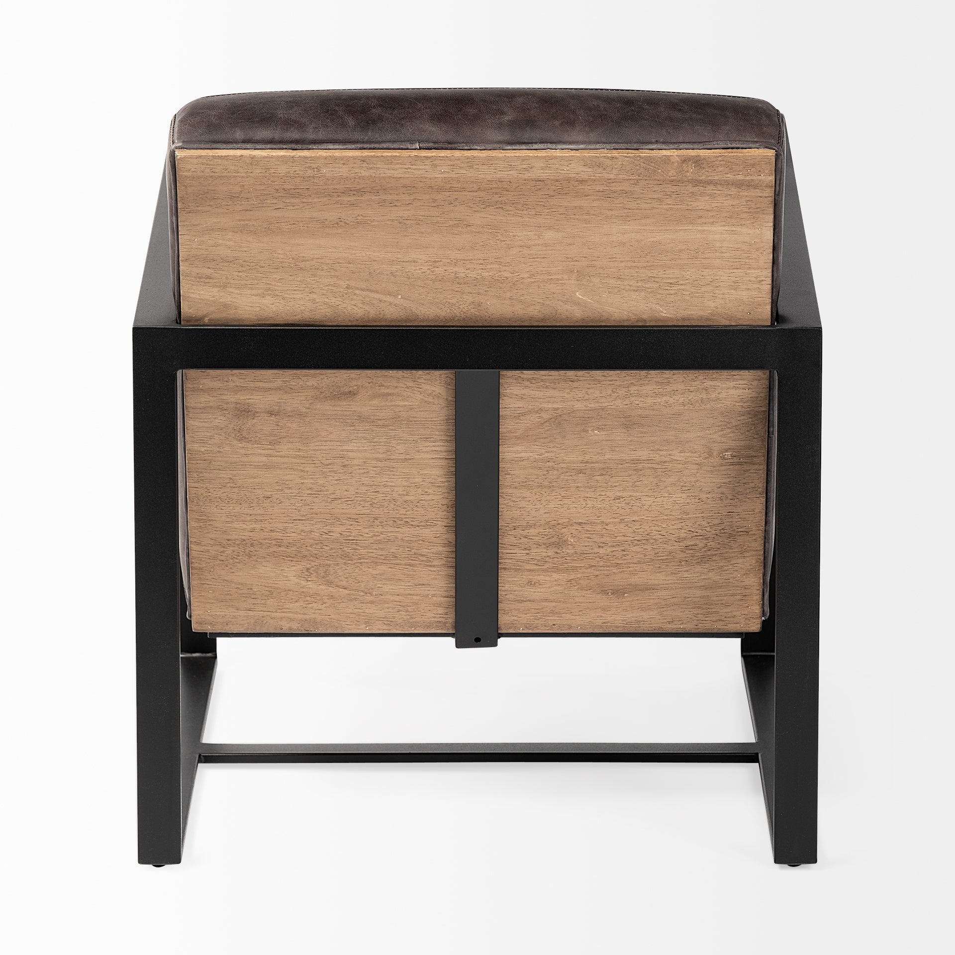 Ebony Genuine Leather Wrapped Accent Chair with Metal Frame