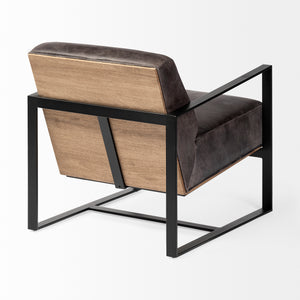 Ebony Genuine Leather Wrapped Accent Chair with Metal Frame