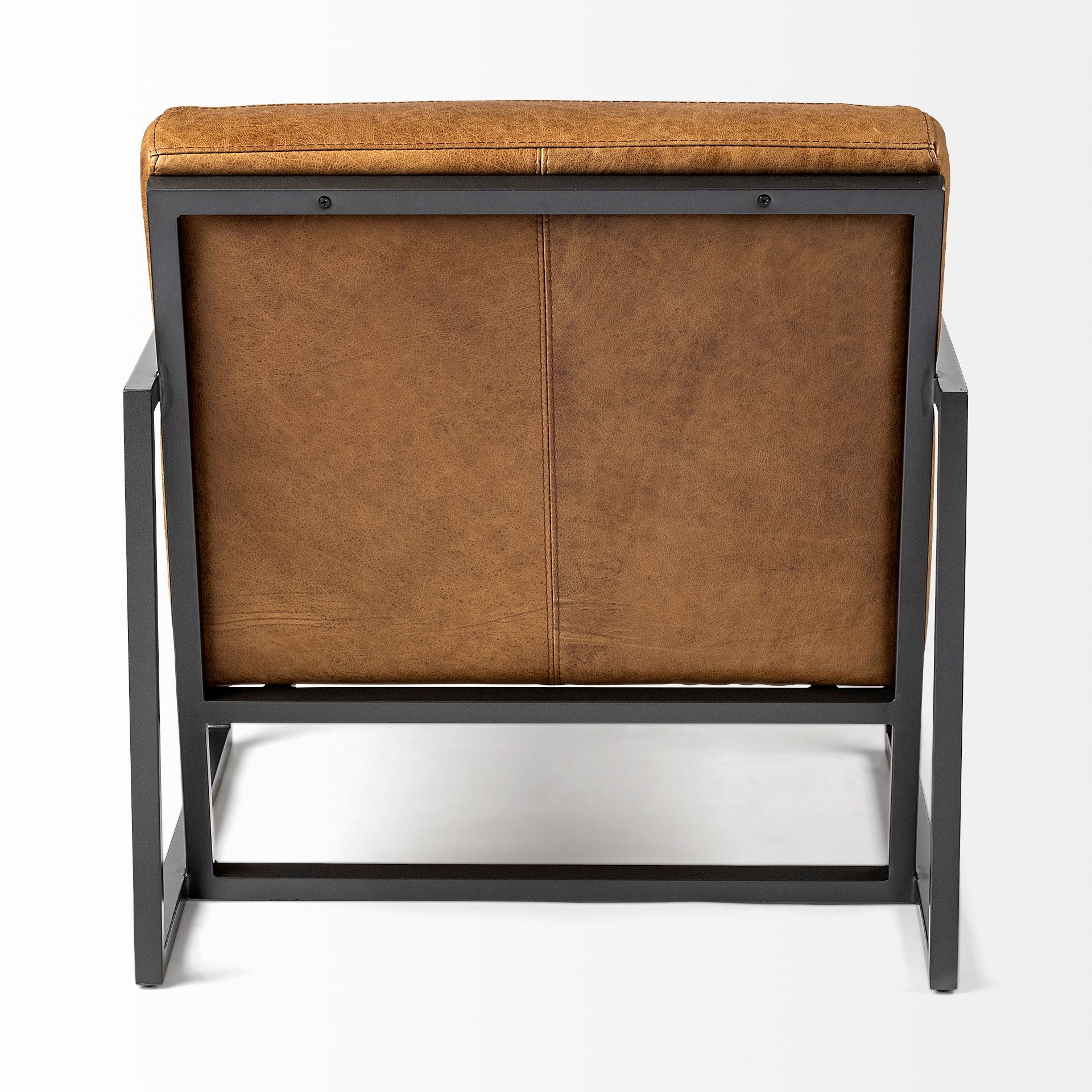 Light Brown Leather Seat Accent Chair with Grey Iron Frame
