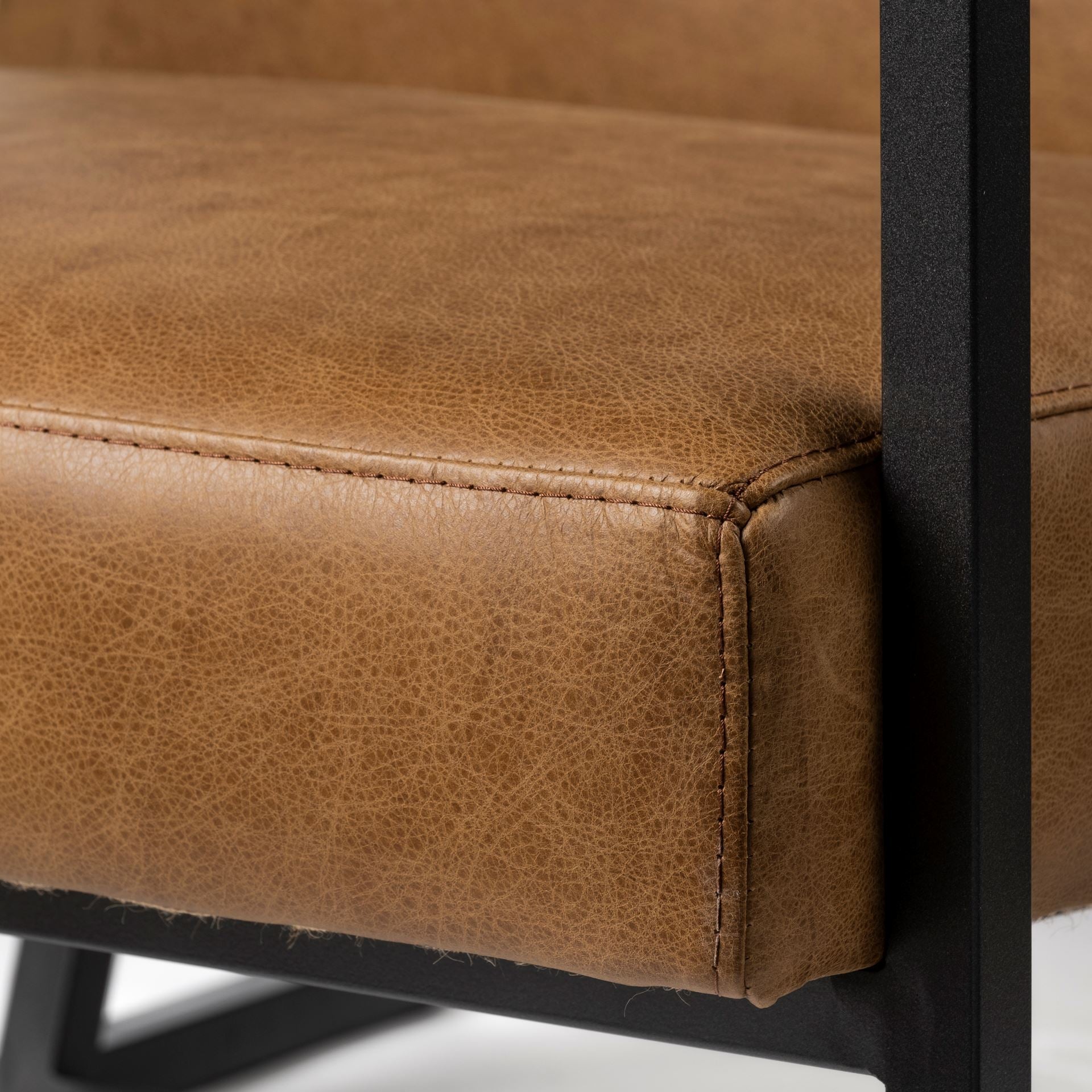 Light Brown Leather Seat Accent Chair with Grey Iron Frame