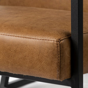 Light Brown Leather Seat Accent Chair with Grey Iron Frame