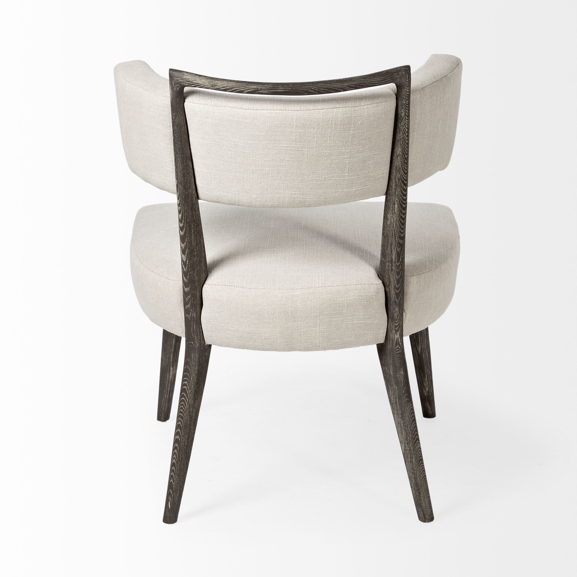 White Linen Covered Seat Accent Chair with Dark Brown Wooden Frame