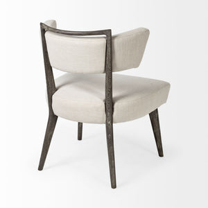 White Linen Covered Seat Accent Chair with Dark Brown Wooden Frame