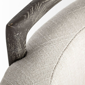 White Linen Covered Seat Accent Chair with Dark Brown Wooden Frame