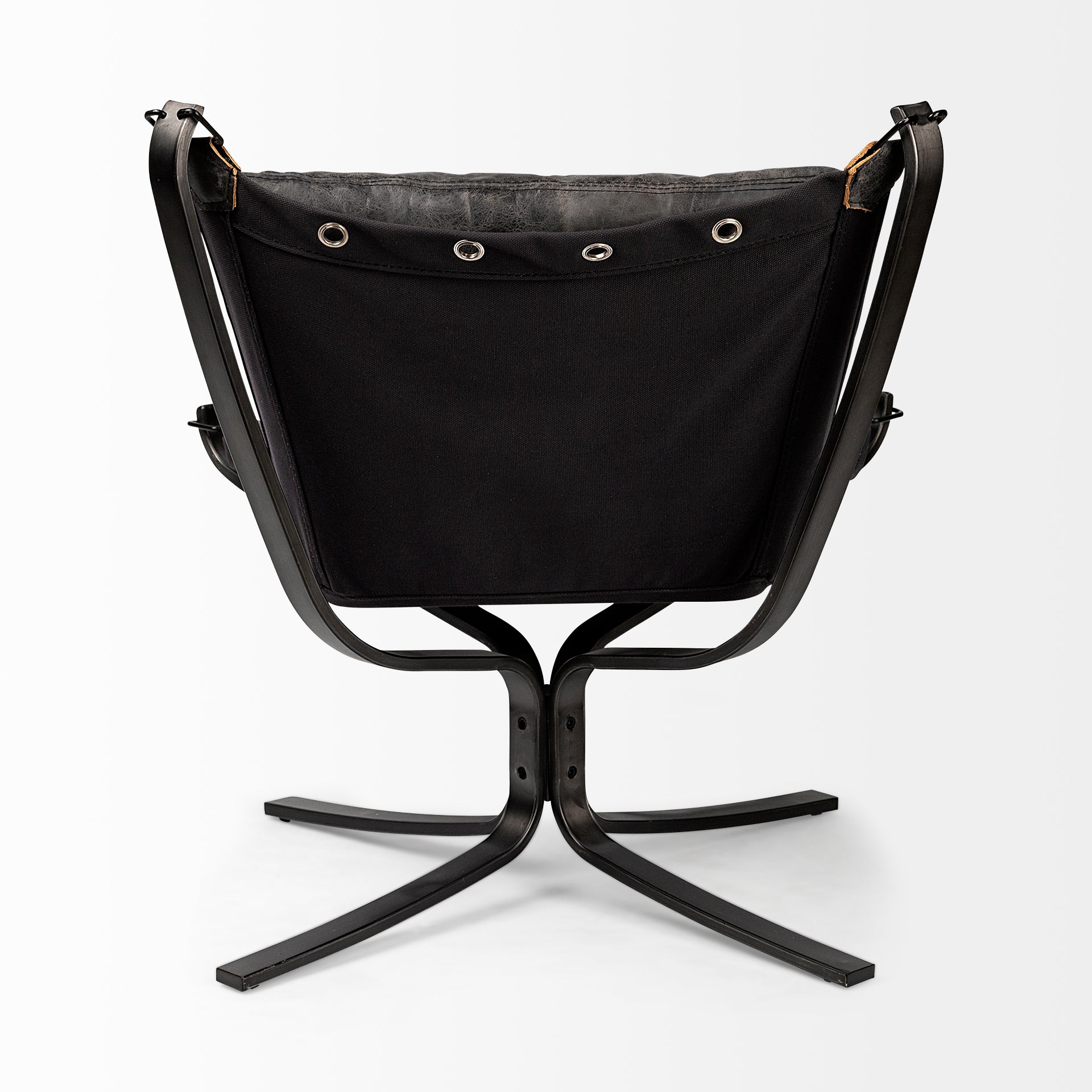 Colarado Black Leather Suspended Seat Accent Chair with Iron Frame