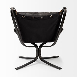 Colarado Black Leather Suspended Seat Accent Chair with Iron Frame