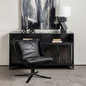 Colarado Black Leather Suspended Seat Accent Chair with Iron Frame