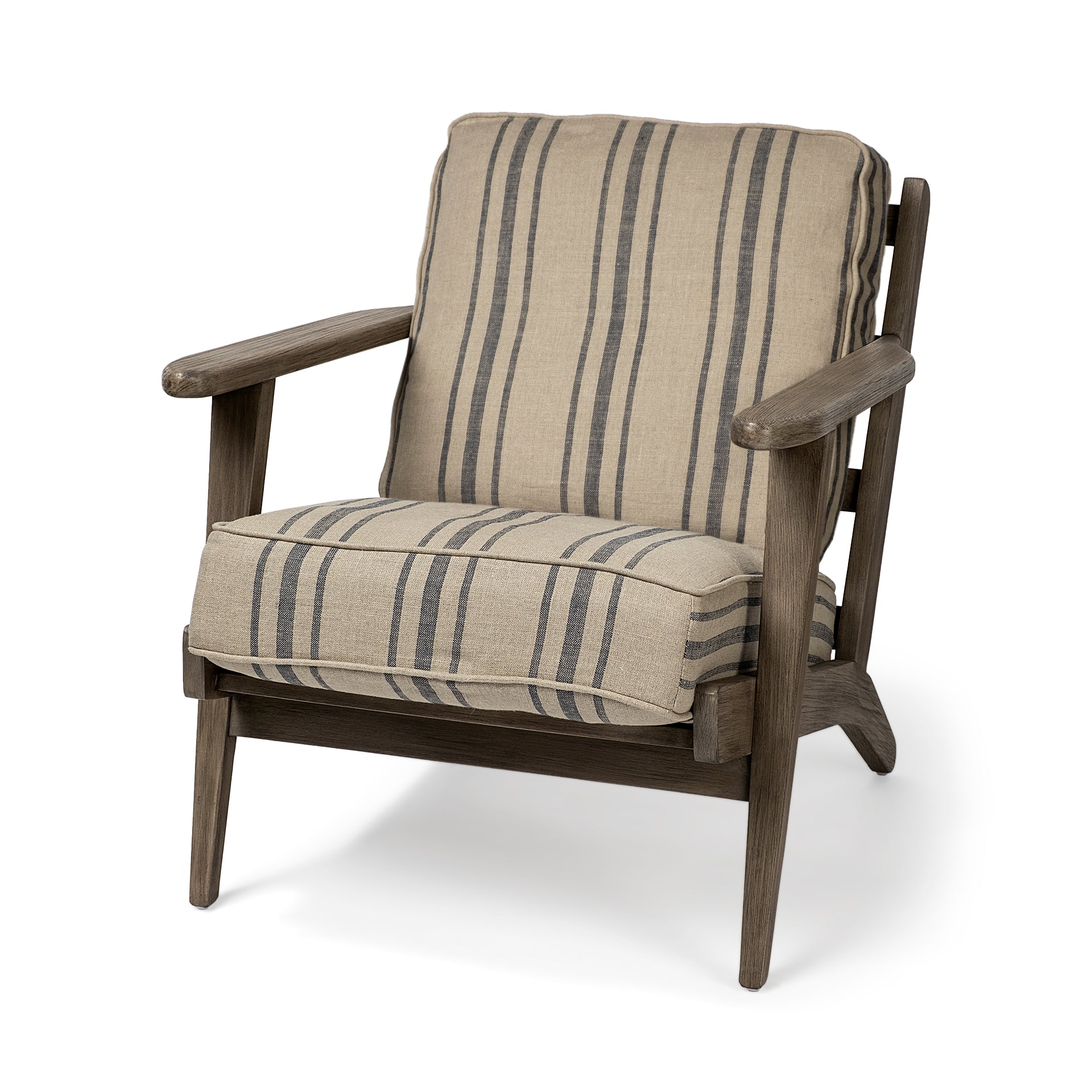 Striped Light Brown Fabric Wrapped Accent Chair with Wooden Frame